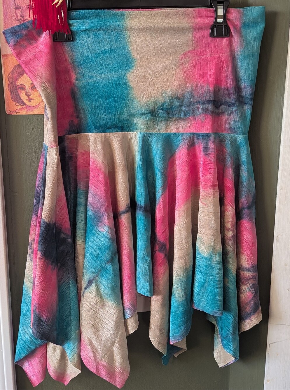 Whimsical POLA Tie-Dye Handkerchief Hem Skirt in Pink, Blue, Beige
